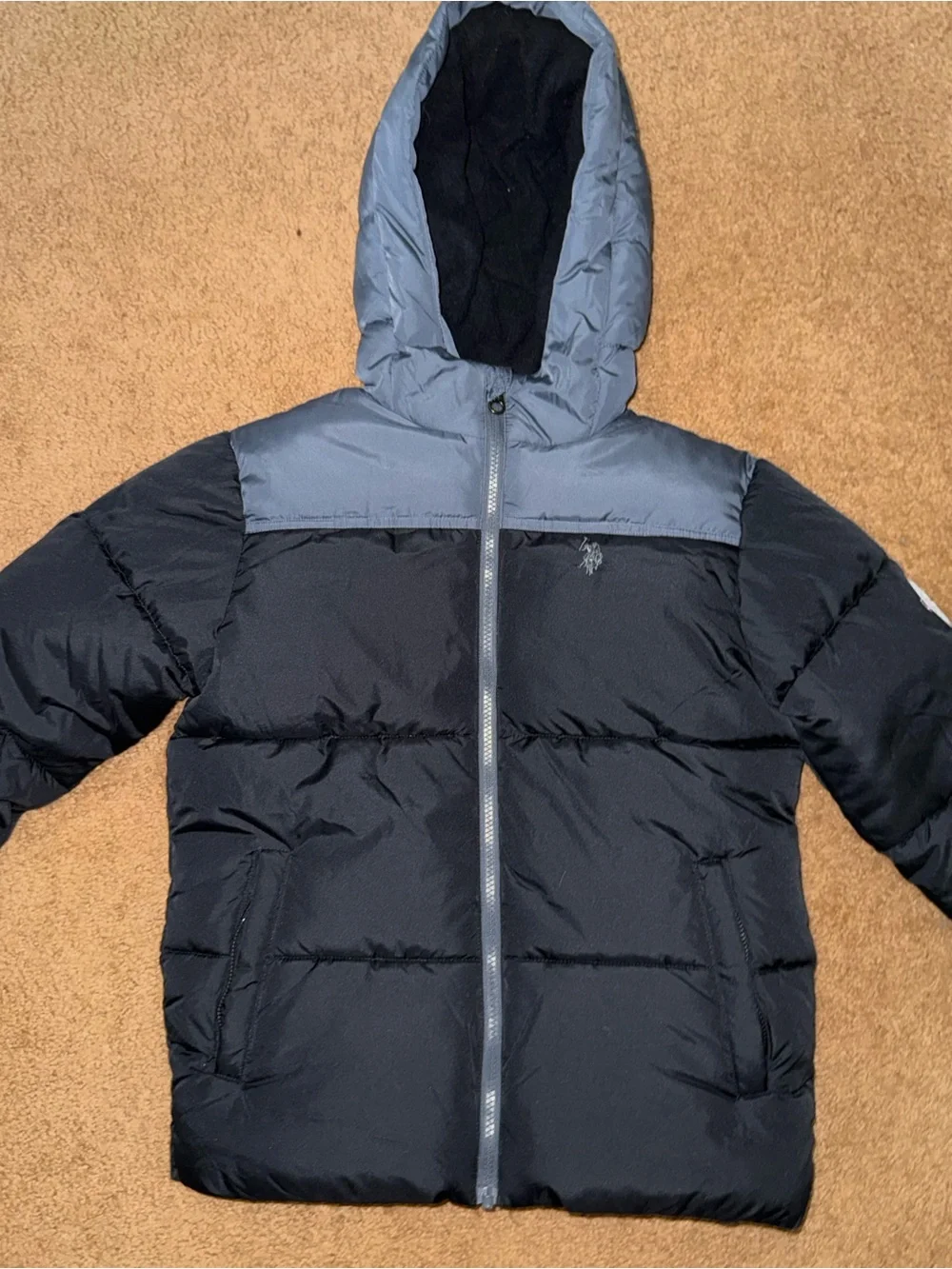 U.S. Polo Assn. Black and Gray Hooded Puffer Jacket - Kids